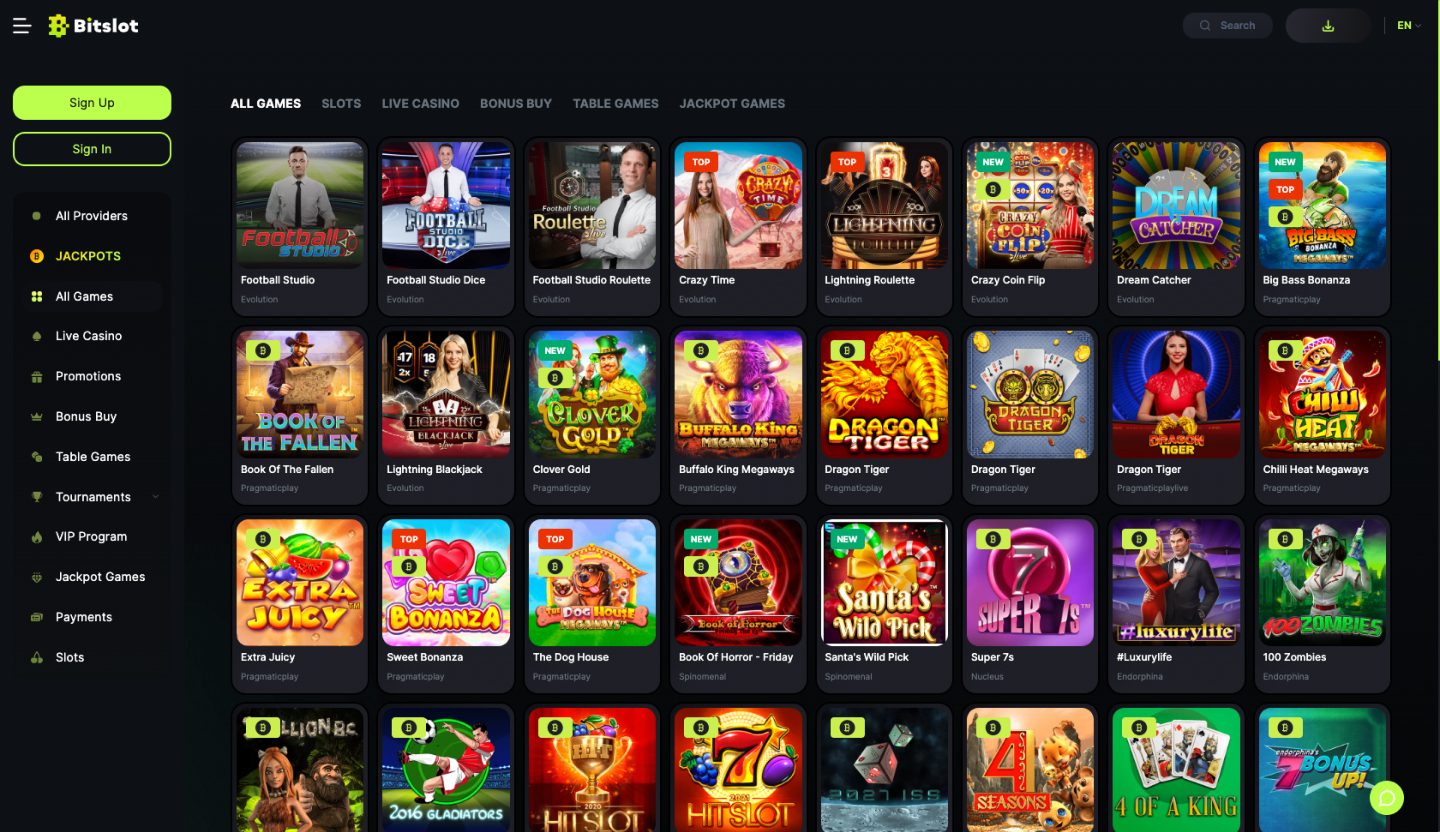 Kasyno: BitSlot – widok lobby kasyna