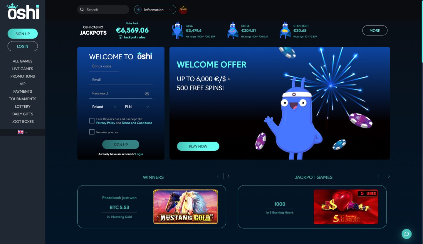 Oshi Casino Screenshot