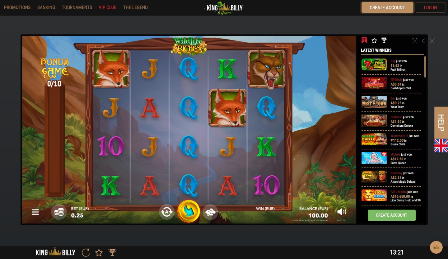 King Billy Casino Screenshot