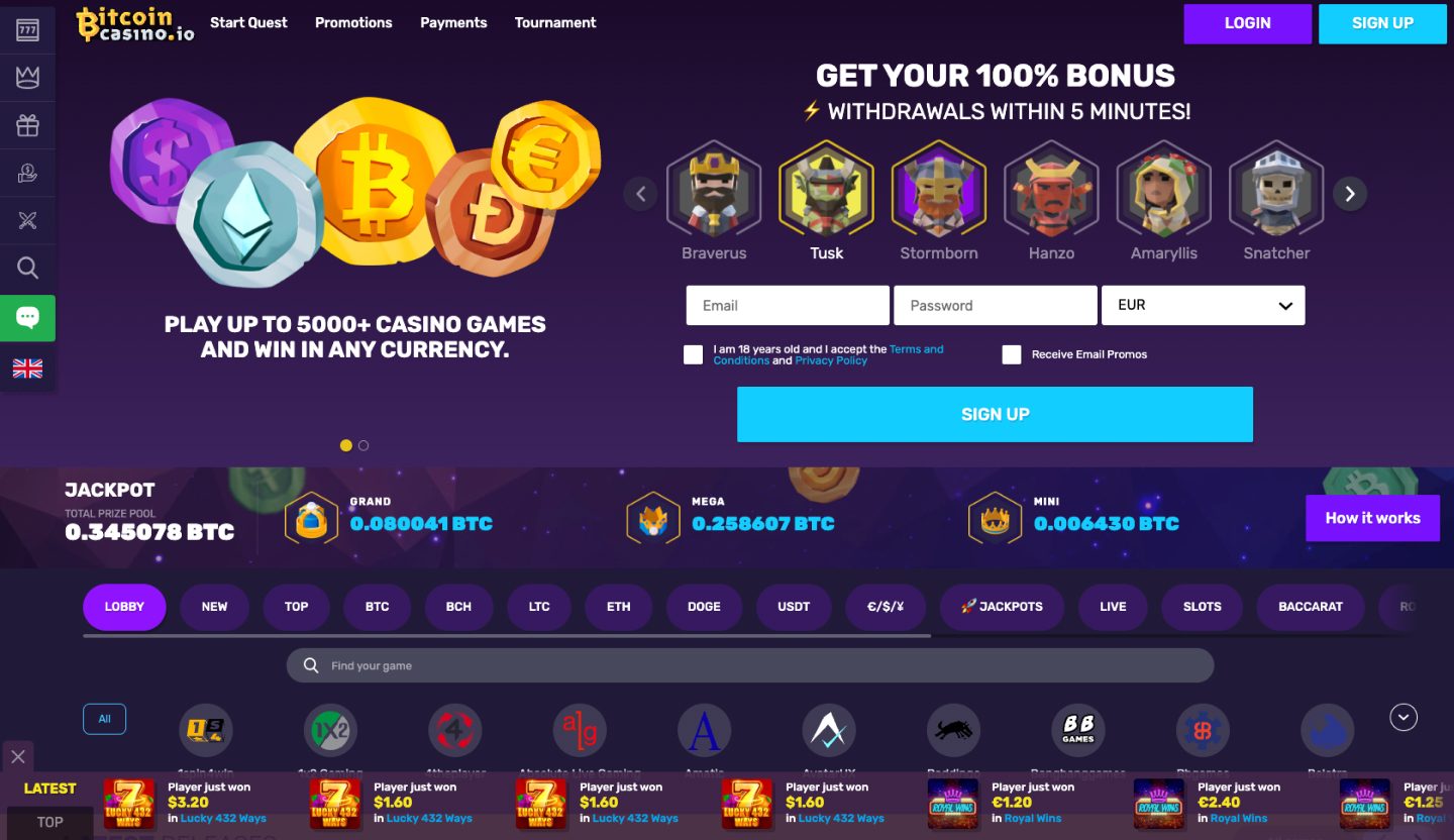BitcoinCasino.io Screenshot