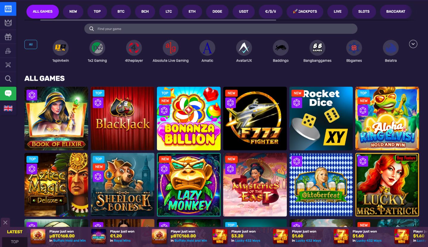 BitcoinCasino.io Screenshot