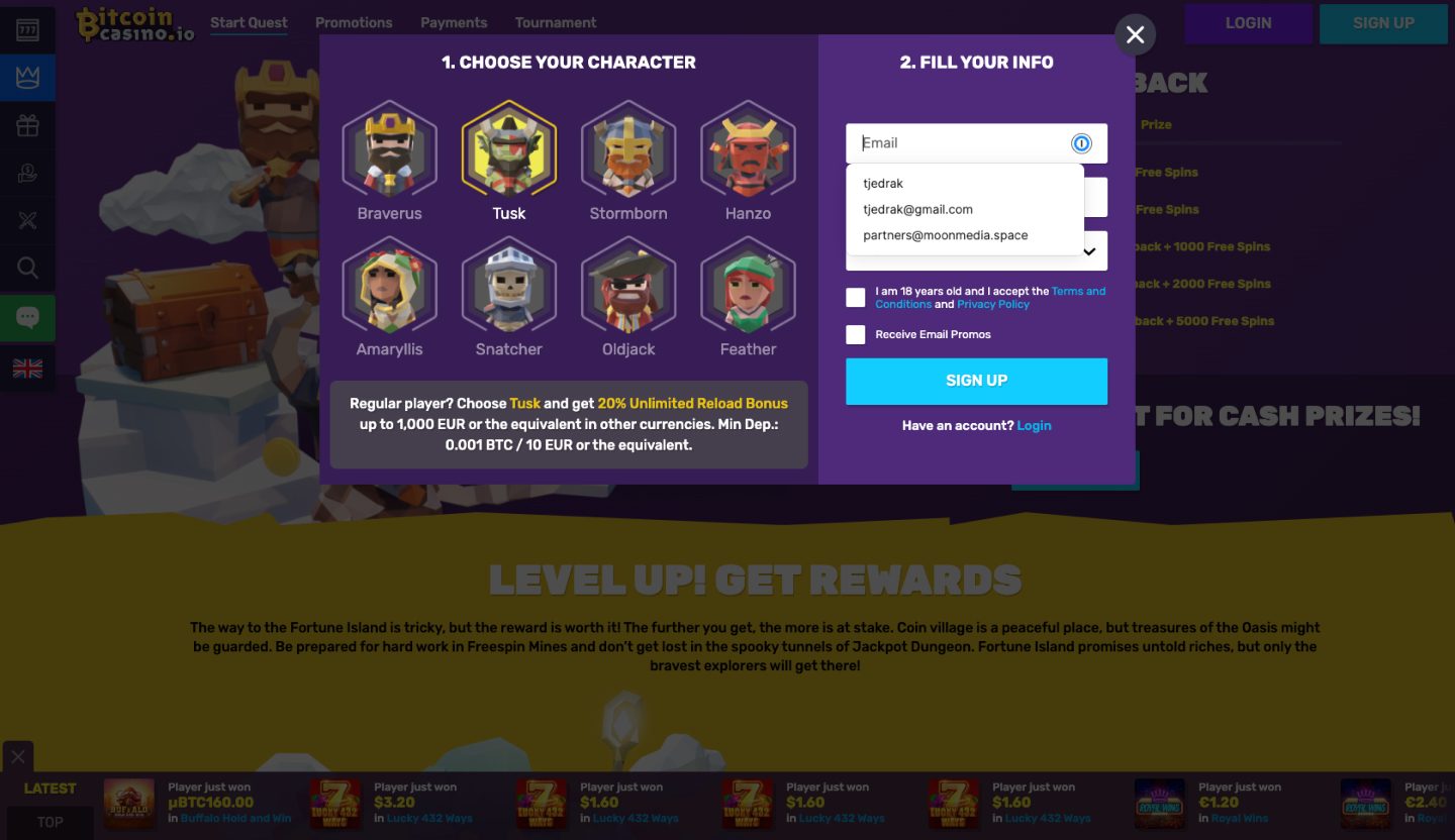 BitcoinCasino.io Screenshot