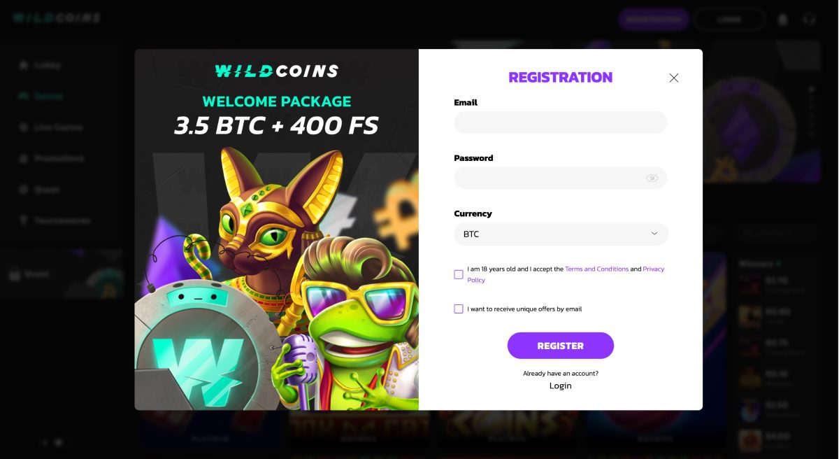 WildCoins Casino Screenshot