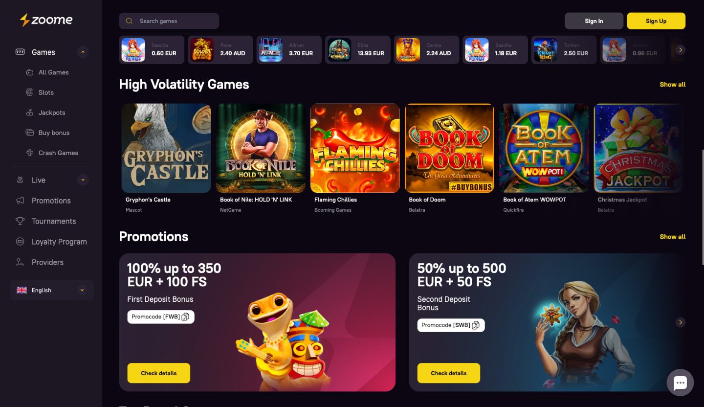 Zoome Casino Screenshot