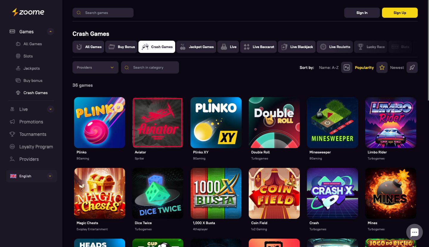 Zoome Casino Screenshot