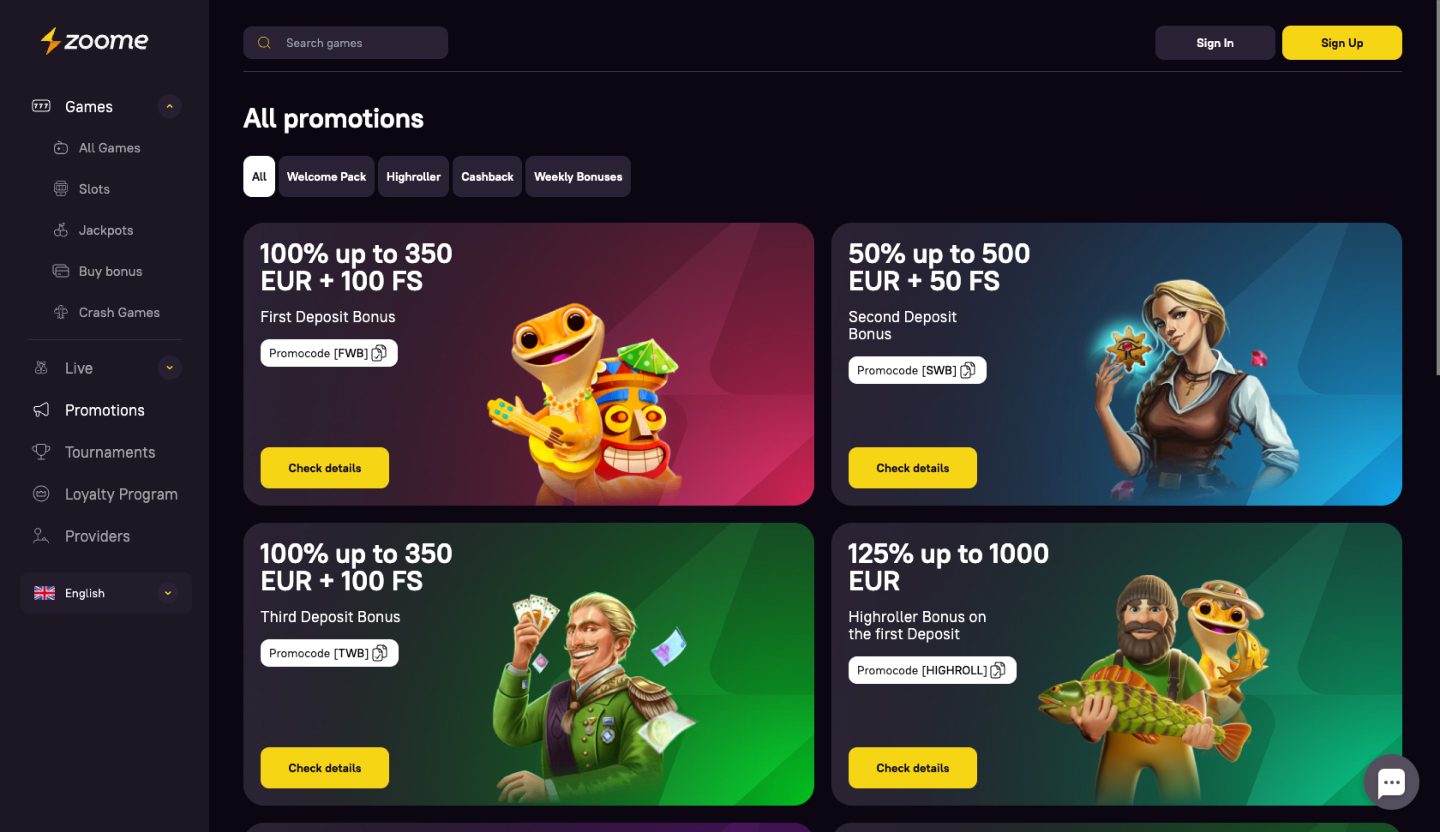 Zoome Casino Screenshot