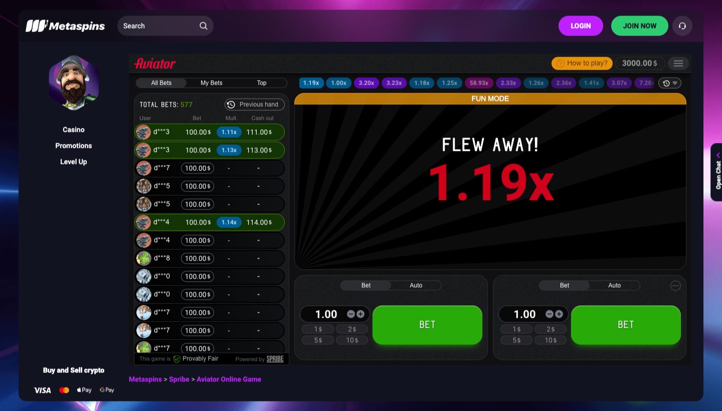 Metaspins Casino Screenshot