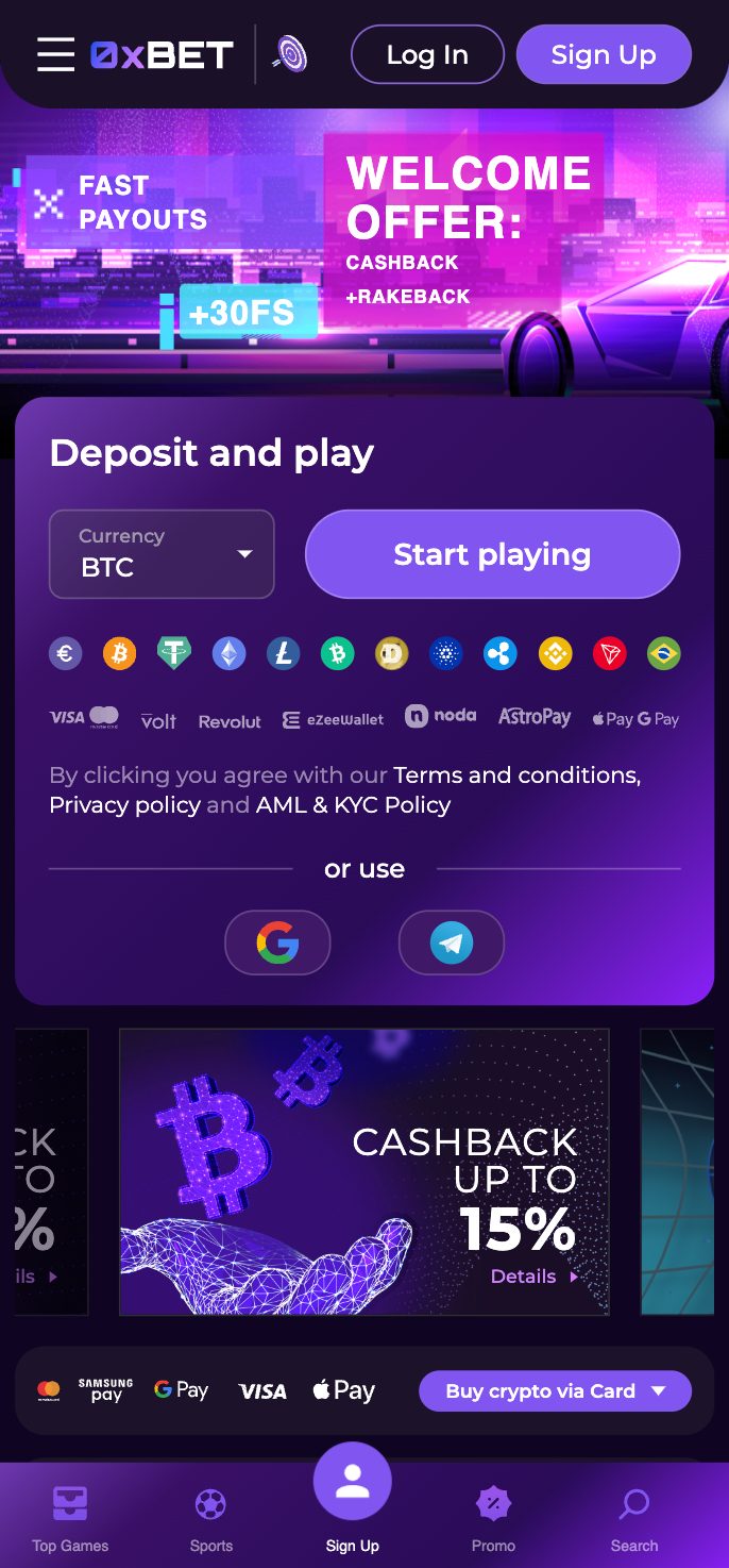 0xBet Casino Screenshot