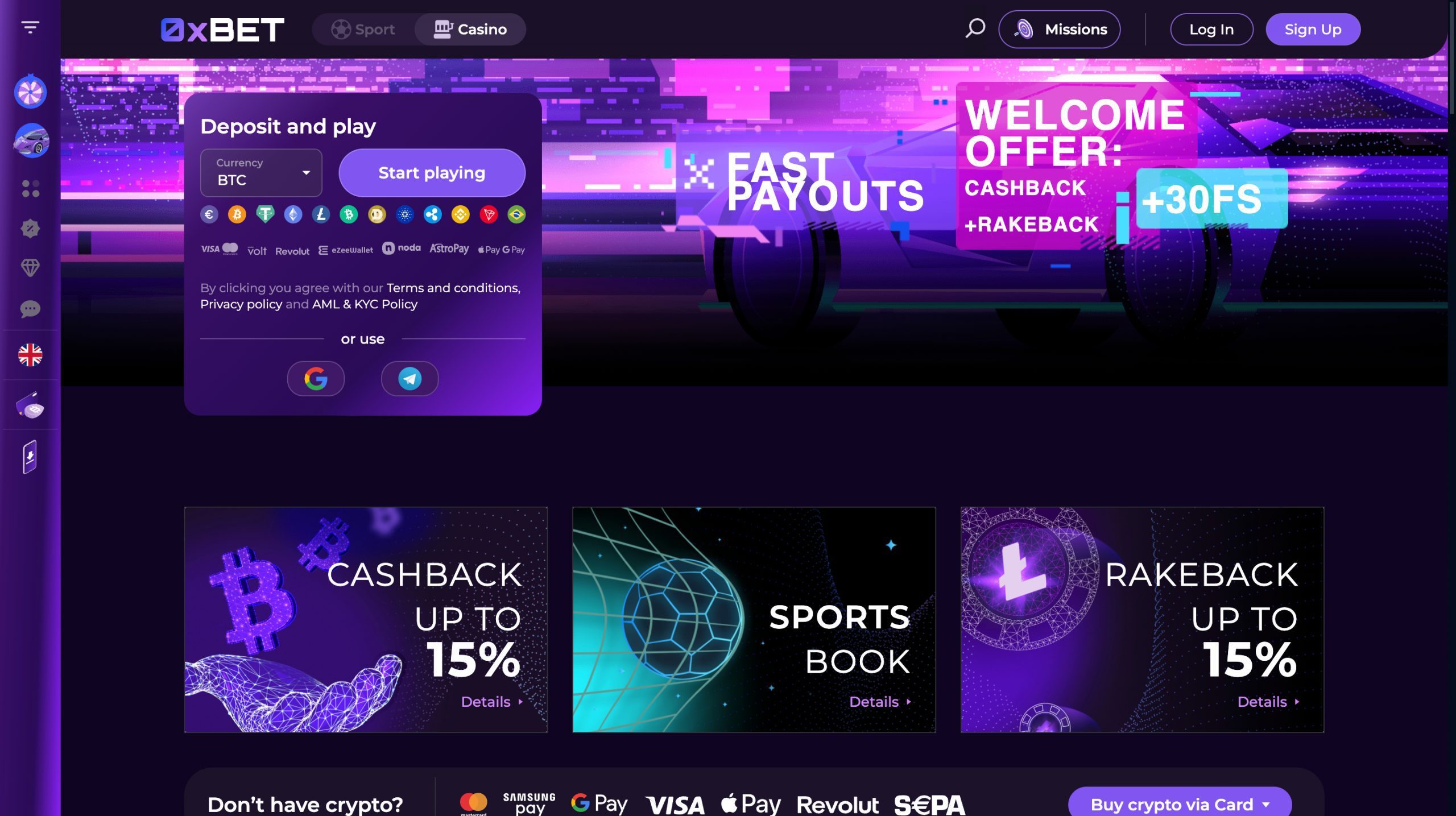 0xBet Casino Screenshot