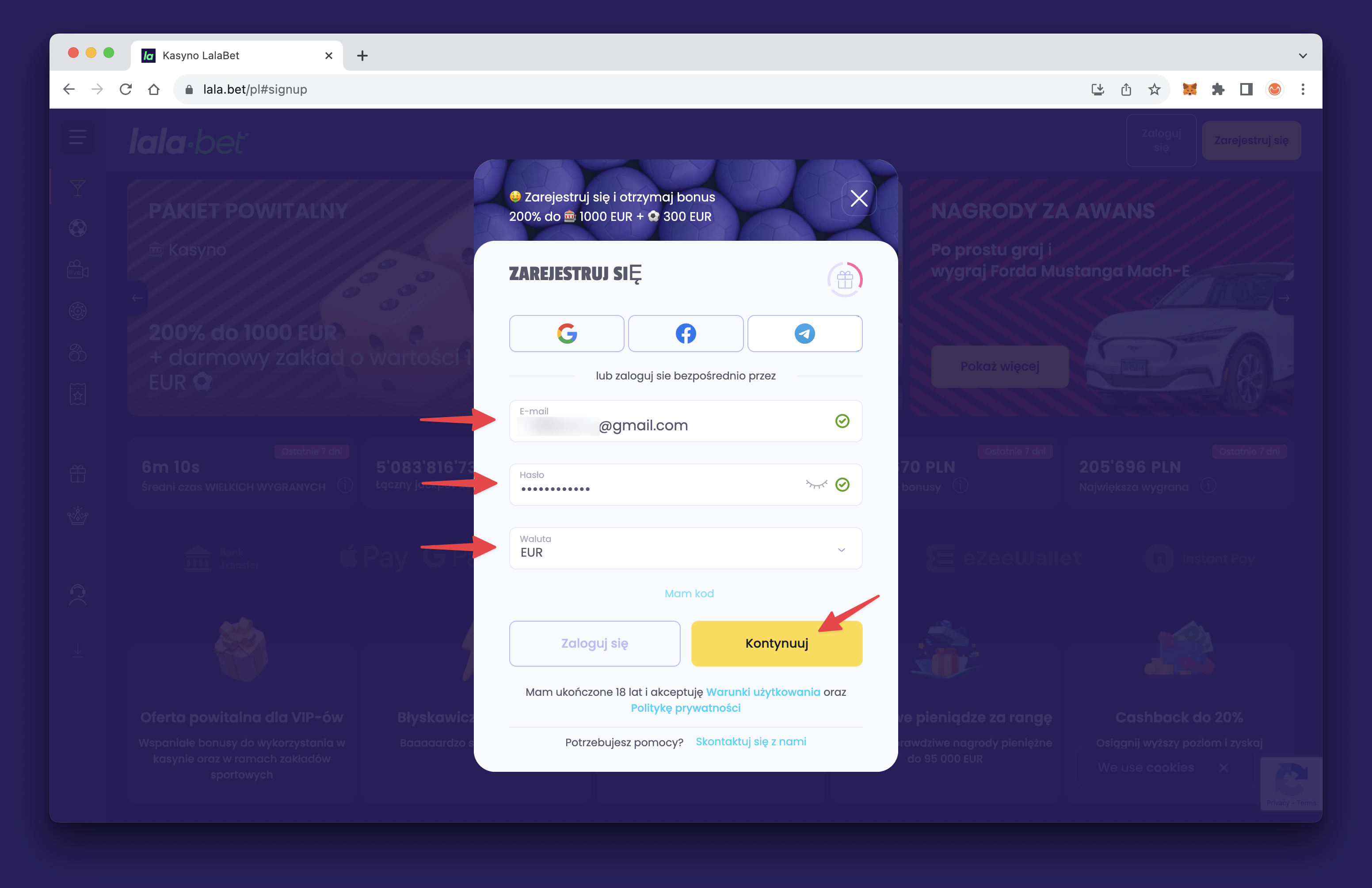 lalabet-rejestracja-krok-2-login-i-haslo