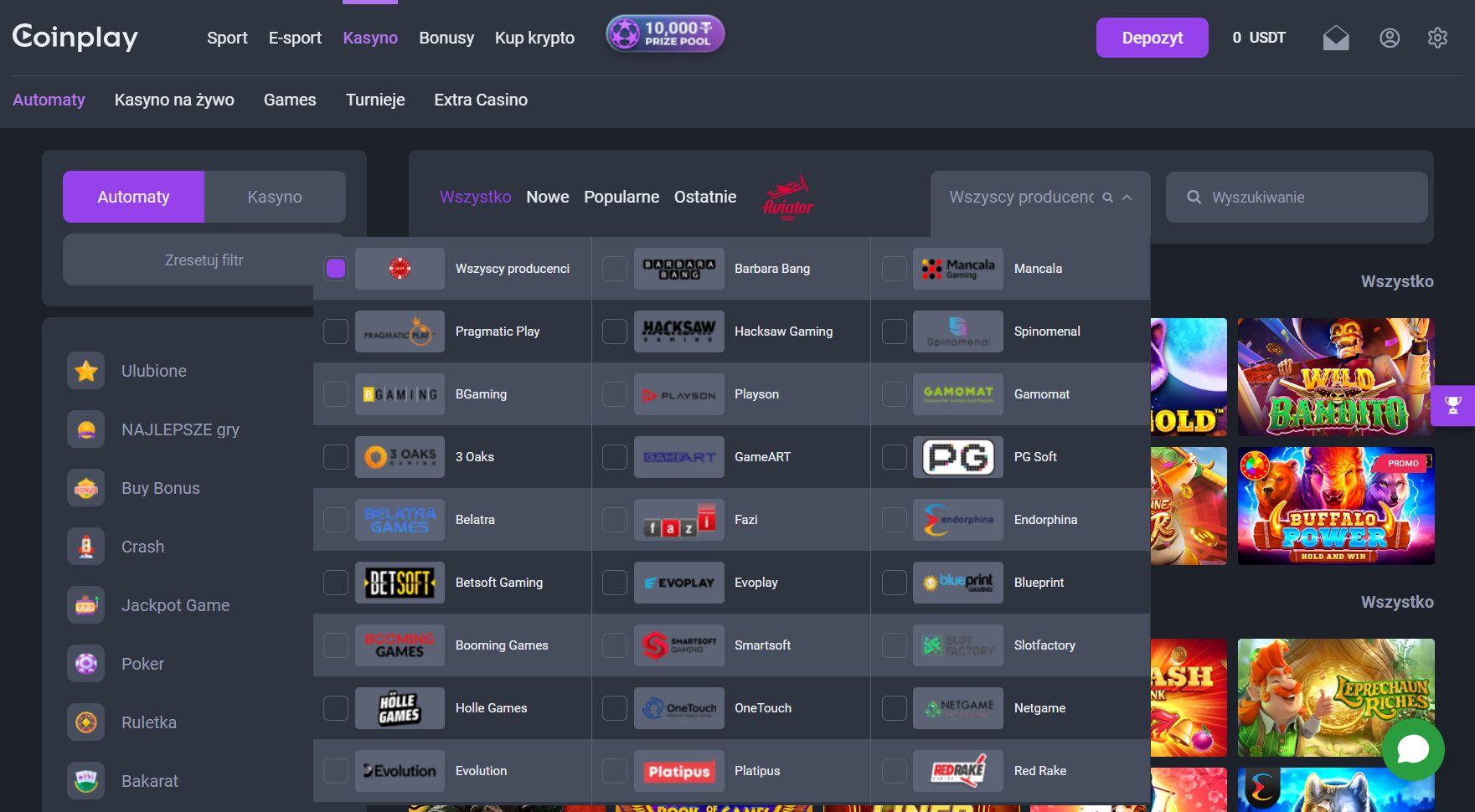 Coinplay Kasyno Dostawcy gier