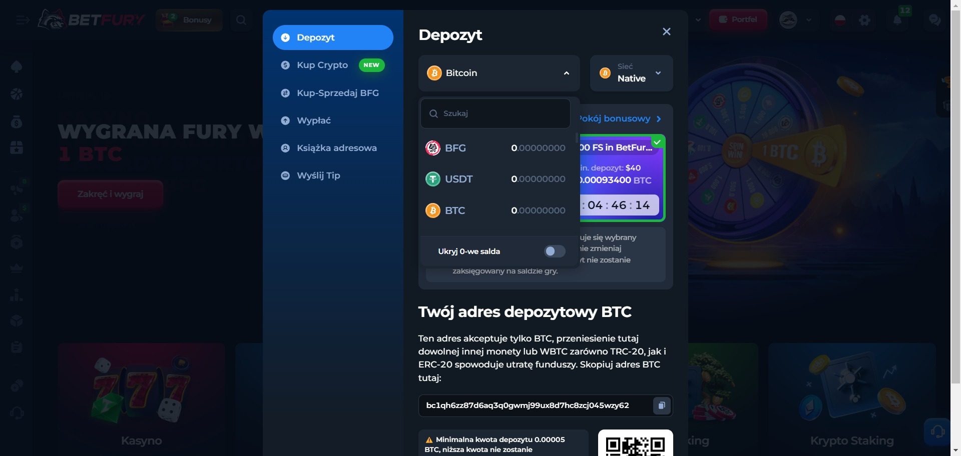 BetFury Kasyno Metody wpłaty
