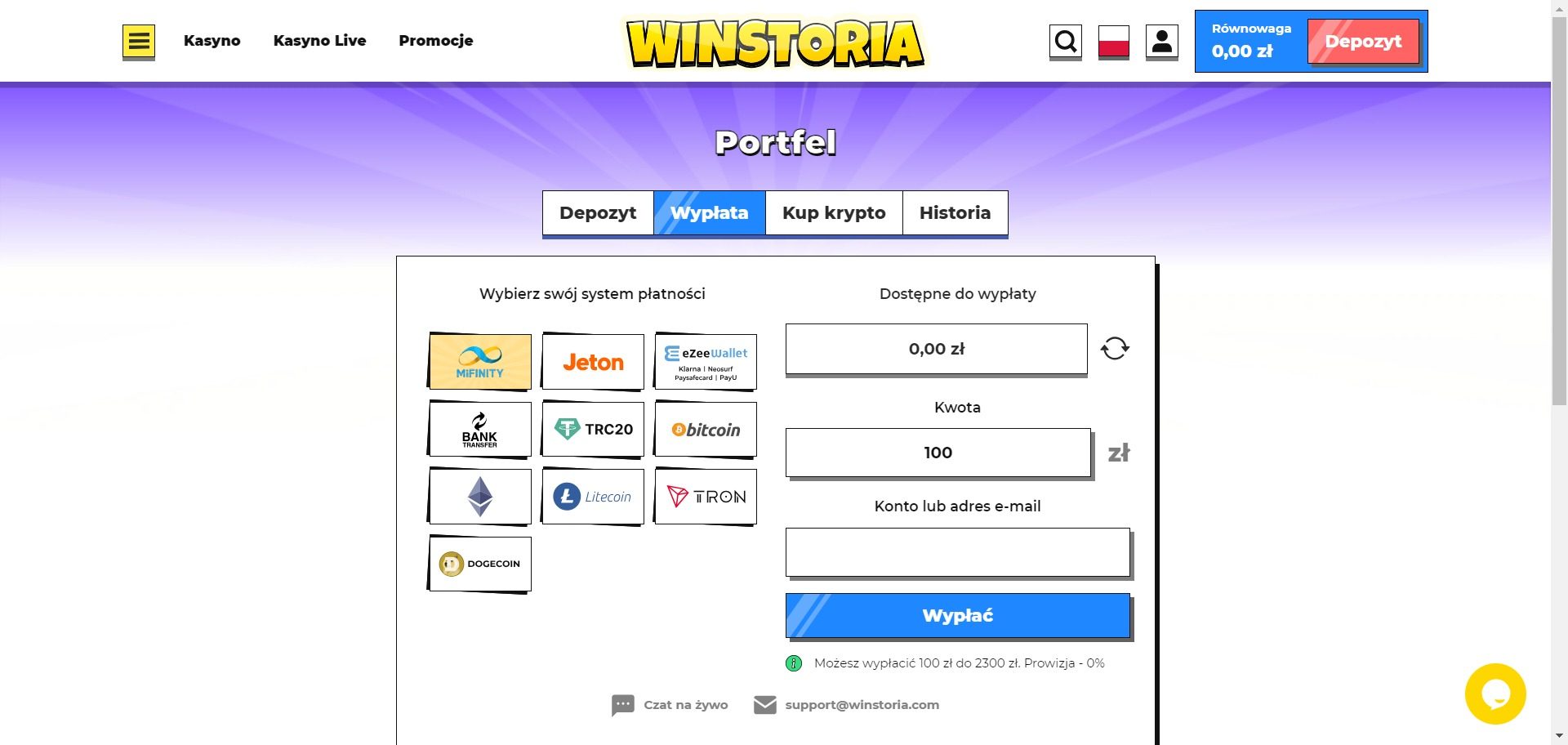 Winstoria Kasyno Metody wypłaty