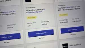 Lista przedstawiająca ofertę bonusów Darmowe Spiny