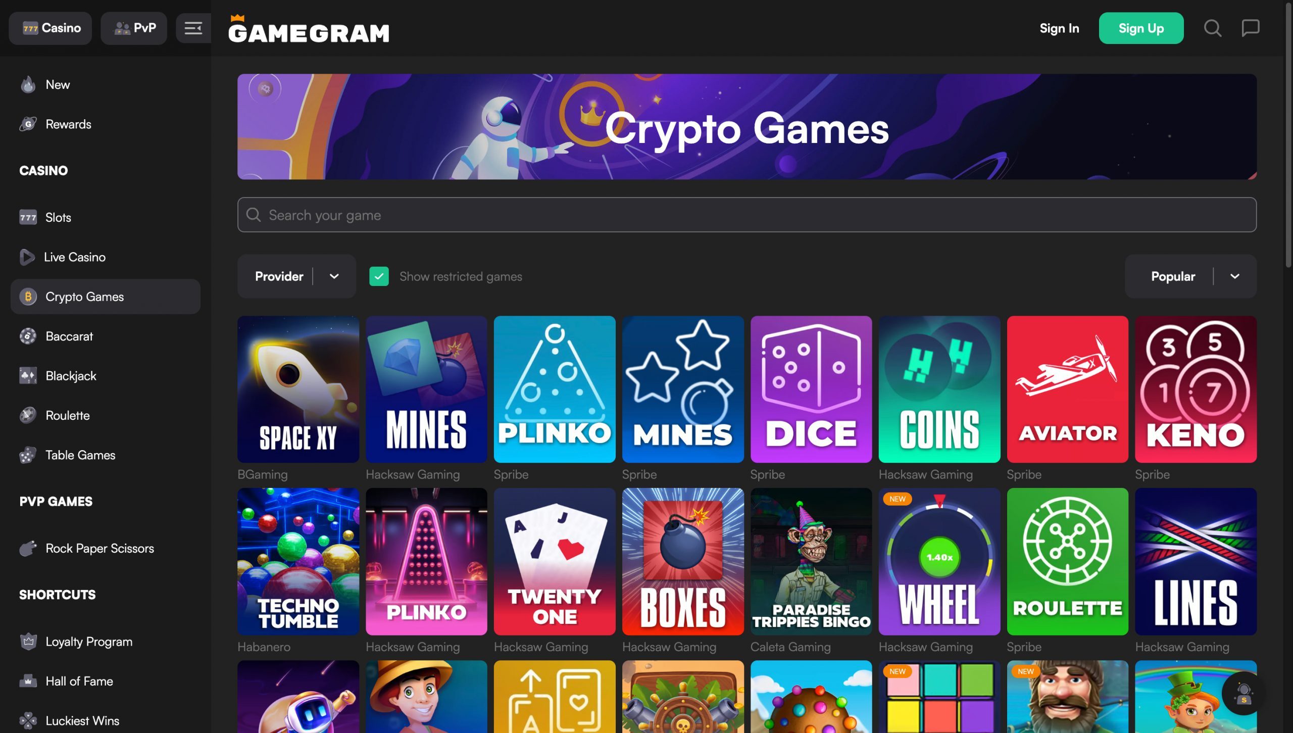 Gamegram Casino Screenshot