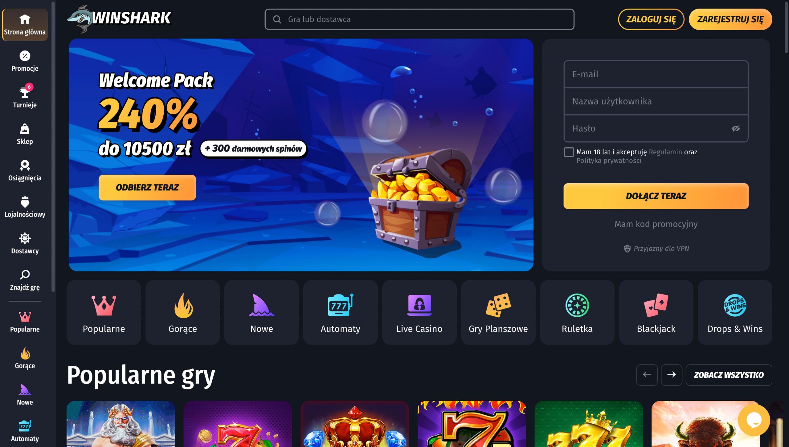WinShark Casino Screenshot