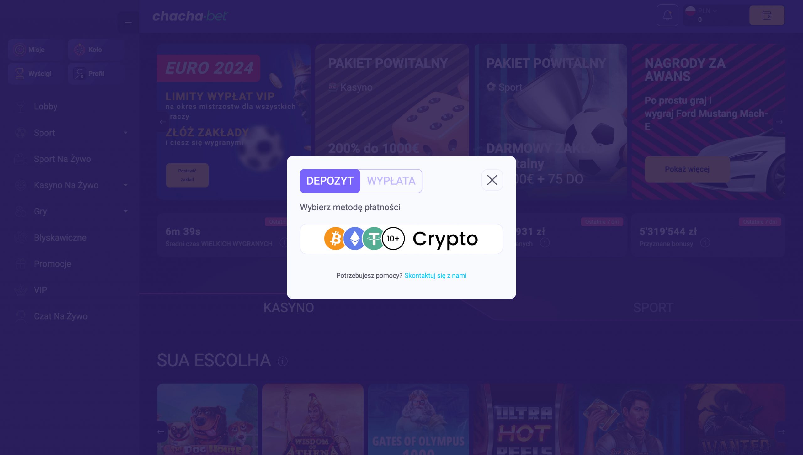 ChachaBet Casino Metody depozytu