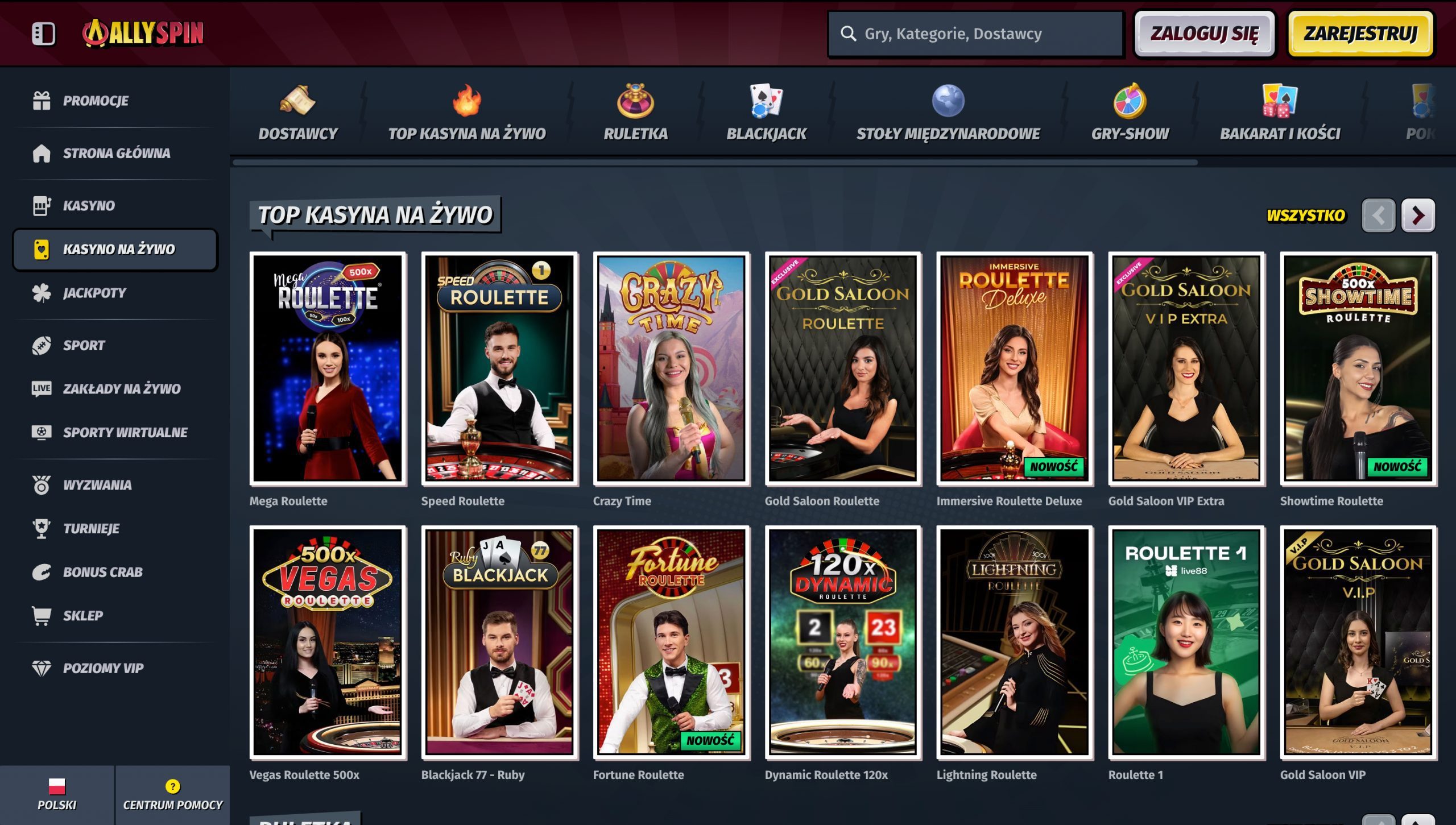 AllySpin Casino Screenshot